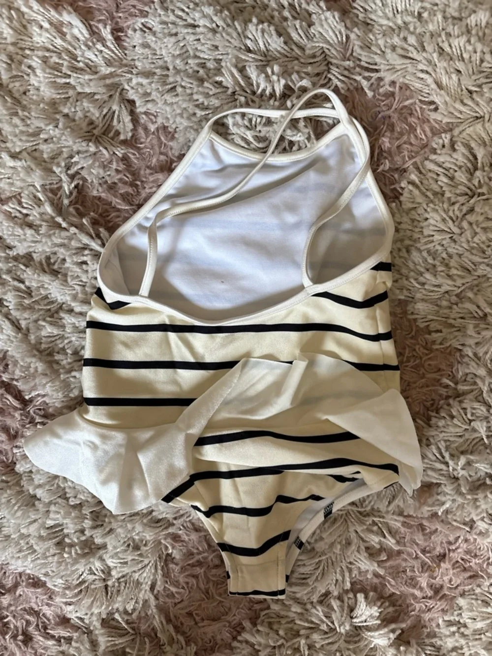 Ralph Lauren White and Navy Striped Ruffle One-Piece Swimsuit